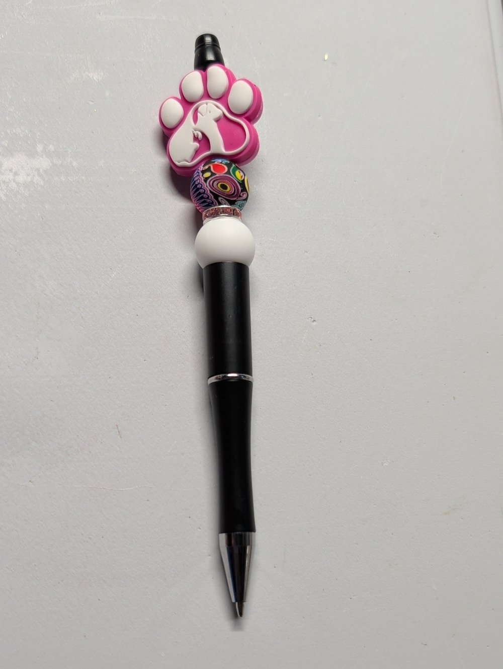 Hand Crafted Pink Paw Bead-Topped Ballpoint Pen